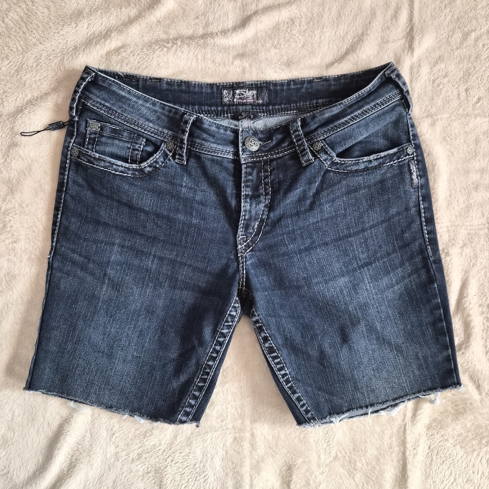 Silver Womens Dark Blue Cut Off Denim Shorts W32.